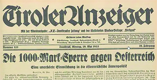 Первая полоса тирольской газеты от 29 мая 1933 года 