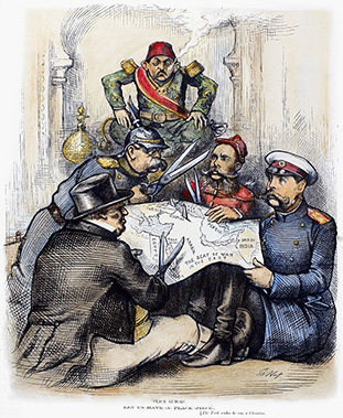Великобритания, Германия, Австро-Венгрия и Россия перекраивают мир, Карикатура 1877 год
